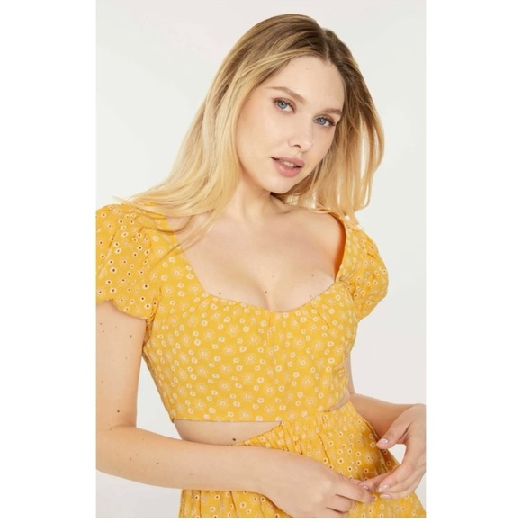 NWT LIKELY Isabella Yellow Floral Eyelet Embroidered Cutout Mini Dress size 10 - Picture 3 of 14